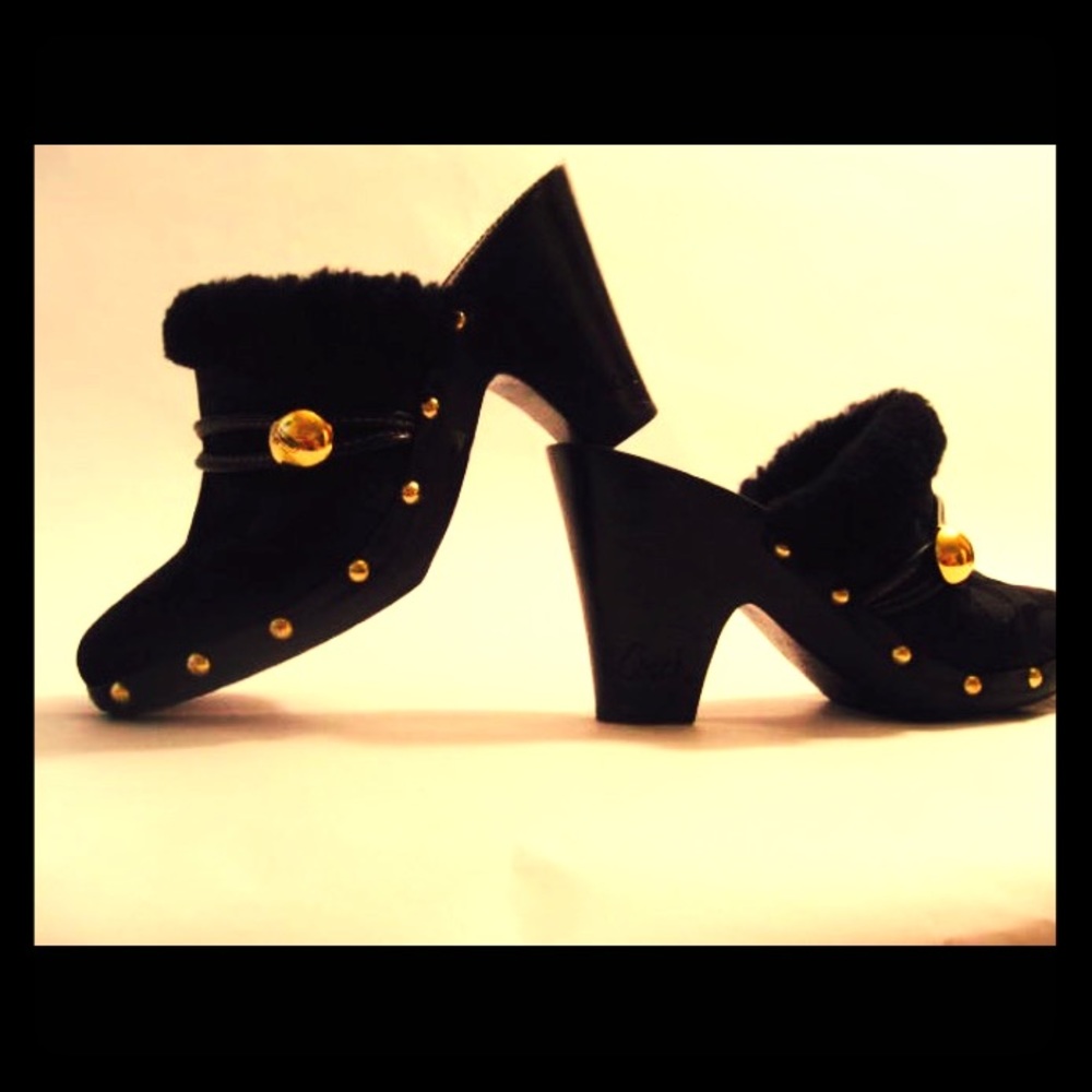Coach black fur lined mules/clogs